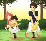  2girls brown_hair gake_no_ue_no_ponyo jas lisa_(ponyo) mother_and_son multiple_girls no_socks ponyo red_hair sousuke_(ponyo) 