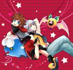  bad_id bad_pixiv_id blue_eyes brown_hair cu_be dream_eater fingerless_gloves gloves green_eyes kingdom_hearts kingdom_hearts_3d_dream_drop_distance koumori_bat male_focus midriff multiple_boys riku silver_hair sora_(kingdom_hearts) spoilers wondernyan_(kingdom_hearts) 