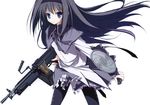  akemi_homura black_hair gun long_hair mahou_shoujo_madoka_magica pantyhose seifuku suzuri weapon 