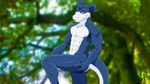  abs anthro biceps big_muscles digimon fabfelipe flamedramon forest giancarlo_rosato looking_at_viewer male muscles nipples nude pecs pose roommates_(comic) scalie solo standing tail tree 
