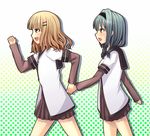  :d blonde_hair blue_hair braid brown_eyes clenched_hand furutani_himawari hair_ornament hairband hairclip holding_hands long_sleeves multiple_girls nanamori_school_uniform oomuro_sakurako open_mouth school_uniform serafuku short_over_long_sleeves short_sleeves smile teeth tog_(shoten) twin_braids v-shaped_eyebrows yuru_yuri 