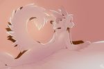  anthro collar dragon female fur horn hybrid looking_at_viewer lying nhala_levee nude patto red_eyes solo whiskers white white_fur 