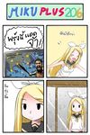  300 4koma alternate_hair_length alternate_hairstyle beard black_hair blonde_hair blush catstudioinc_(punepuni) closed_eyes comic facial_hair hair_ribbon highres kagamine_rin leonidas long_hair midriff nichijou open_mouth parody rain ribbon shirt skirt sleeveless sleeveless_shirt smile sun sword thai translated vocaloid weapon weather 