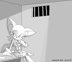  &hearts; &lt;3 amaranth-pink bat black_and_white boots female gloves mammal monochrome prison rouge_the_bat sega sitting solo sonic_(series) 