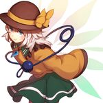  bad_id bad_pixiv_id blush eyeball green_eyes green_skirt hat heart komeiji_koishi miniskirt nosuku silver_hair skirt smile solo striped striped_skirt sun_hat third_eye touhou wings 