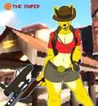  2fort dingo dog female hat licking licking_lips mammal midriff sniper sniper_(team_fortress_2) sniper_rifle solo team_fortress_2 tongue zp92 