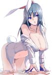  all_fours animal_ears bad_id bad_pixiv_id black_hair bottomless breasts bunny_ears bunny_tail cleavage large_breasts long_hair navel open_mouth original sketch solo tail tebakan 