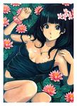  bad_id bad_pixiv_id bare_shoulders black_eyes black_hair blush breasts camisole copyright_request dackq flower hair_flower hair_ornament jewelry lily_(flower) lily_pad long_hair looking_at_viewer medium_breasts necklace off_shoulder partially_submerged scrunchie solo water wet wet_clothes 