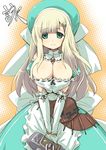  blonde_hair breasts cleavage dress gloves green_eyes hirowa_nagi large_breasts light_smile long_hair senran_kagura senran_kagura_shoujo-tachi_no_shin'ei solo yomi_(senran_kagura) 