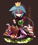  7th_dragon 7th_dragon_(series) bad_id bad_pixiv_id basket blue_hair book bunny crown doll jitome keijou_(cave) long_hair mini_crown momomeno_(7th_dragon) mushroom ponytail princess_(7th_dragon) purple_eyes sitting solid_circle_eyes solo 