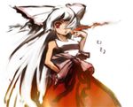  bow cigarette fire flame fujiwara_no_mokou hair_bow hair_over_one_eye hand_in_pocket highres red_eyes simple_background smoking solo tank_top touhou yuzmit 