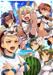  afuro_terumi anger_vein angry apollo_hikaru aqua_eyes arute_saneki atena_tomo barefoot blonde_hair blue_eyes brown_hair dark_skin dark_skinned_male demete_yutaka feathers food fruit green_eyes green_hair hepai_en hera_tadashi ice_cream inazuma_eleven inazuma_eleven_(series) inumaru_akagi long_hair male_focus mask multiple_boys otoko_no_ko plate ponytail translated watermelon zeus_(inazuma_eleven) 