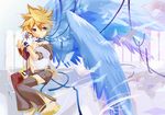  angel_wings blonde_hair blue_eyes child hekicha kagamine_len male_focus ribbon solo vocaloid wings 