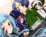  bad_id bad_pixiv_id blue_eyes blue_hair bluebell chrome_dokuro eyepatch facial_mark green_hair happy hat hood hoodie katekyo_hitman_reborn! long_hair long_sleeves mammon_(reborn) multiple_girls open_mouth peaceful purple_eyes purple_hair sakuragi_ren short_hair smile uni_(reborn) 