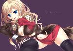  black_legwear blonde_hair blue_eyes breasts cleavage fingerless_gloves gloves large_breasts legs long_hair lying miniskirt navel on_side ragnarok_online shadow_chaser skirt solo sorai_shin'ya thighhighs thighs 