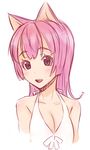  animal_ears blush breasts cleavage copyright_request face ha-ru halterneck medium_breasts open_mouth pink_eyes pink_hair simple_background smile solo upper_body 