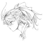  ahoge artoria_pendragon_(all) bow face fate/stay_night fate/unlimited_codes fate_(series) graphite_(medium) greyscale hair_bow head highres monochrome ponytail saber saber_lily sketch solo traditional_media urabe_katsuto 