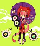  animal_helmet blush bodysuit bow hello_kitty helmet japanese_clothes long_hair multicolored multicolored_eyes musical_note nekomura_iroha oriental_umbrella parasol patterned pink_hair rarara-men smile solo speaker star umbrella very_long_hair vocaloid 