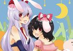  animal_ears bad_id bad_pixiv_id bunny_ears bunny_tail crescent_moon inaba_tewi long_hair moon multiple_girls reisen_udongein_inaba ricaco short_hair star tail touhou 