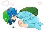  backpack bad_id bad_pixiv_id bag blue_eyes blue_hair boots clover four-leaf_clover hair_bobbles hair_ornament hat heart ica kawashiro_nitori short_hair solo touhou two_side_up 