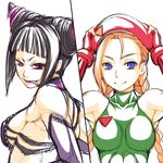  breasts cammy_white drill_hair green_leotard halter_top halterneck han_juri leotard long_hair medium_breasts multiple_girls osafune_kairi sideboob street_fighter street_fighter_iv_(series) tongue twin_drills 