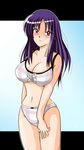  bikini blush breasts cleavage large_breasts long_hair navel ookura_miyako purple_hair red_eyes solo swimsuit tawake tokimeki_memorial tokimeki_memorial_4 