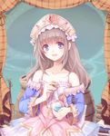  atelier_(series) atelier_totori bad_id bad_pixiv_id blue_sleeves detached_sleeves flask grey_hair long_hair purple_eyes round-bottom_flask rucoruco smile solo totooria_helmold 