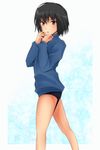  amagami black_eyes black_hair buruma competition_swimsuit face jacket kishida-shiki nanasaki_ai one-piece_swimsuit short_hair solo swimsuit swimsuit_under_clothes 