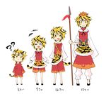  :3 ? age_comparison animal_ears animal_print bishamonten's_spear blonde_hair closed_eyes detached_sleeves hair_ornament kemonomimi_mode multicolored_hair myama no_socks pants polearm spear tail tiger_ears tiger_print tiger_tail toramaru_shou touhou two-tone_hair weapon yellow_eyes younger 