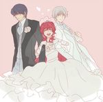  2boys closed_eyes dress eagle_vision flower futaki_shou gown heart lantis_(rayearth) long_hair magic_knight_rayearth multiple_boys rose shidou_hikaru short_hair smile wedding_dress white_flower white_rose 