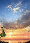  blue_eyes bow cloud fisheye grey_hair hair_bow konpaku_youmu kuma_panda scenery short_hair sky solo sunset sword touhou weapon 