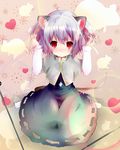  alternate_hairstyle animal_ears blush hair_grab heart mouse mouse_ears mouse_tail nazrin red_eyes shichinose short_hair short_twintails sitting solo tail touhou twintails 