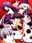  ;p arm_support black_hair blue_eyes bow bunny cape cat chin_rest collar dog earrings facial_mark forehead_mark gloves green_eyes hat heart horse houshin_engi jewelry kaze-hime kokutenkou kotenken long_hair male_focus multiple_boys object_on_head one_eye_closed polka_dot purple_eyes purple_hair scarf shinkouhyou smile spiked_hair suupuushan taikoubou tongue tongue_out turtleneck very_long_hair white_hair witch witch_hat yellow_eyes youzen 
