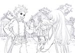  book buttons colette_brunel collet_brunel genis_sage genius_sage lloyd_irving long_hair lowres monochrome short_hair sio_vanilla sketch smile sword tales_of_(series) tales_of_symphonia weapon 