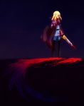 black_background blonde_hair blood cape gloves highres male_focus red_eyes richard_(tales) solo sword tales_of_(series) tales_of_graces weapon yama37 