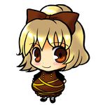  blonde_hair bow brown_eyes chibi kurodani_yamame simple_background socha solo touhou 