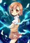  biribiri brown_eyes brown_hair electricity face misaka_mikoto school_uniform short_hair solo sweater_vest to_aru_kagaku_no_railgun to_aru_majutsu_no_index yuh 