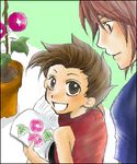  age_difference book brown_eyes brown_hair father_and_son flower kratos_aurion lloyd_irving lowres oekaki plant short_hair smile tales_of_(series) tales_of_symphonia 