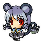  animal_ears basket chibi dowsing_rod grey_hair mouse_ears mouse_tail nazrin red_eyes simple_background socha solo tail touhou 