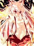  ayase_non bow fire fujiwara_no_mokou hair_bow long_hair red_eyes silver_hair solo suspenders touhou 