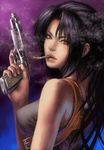  beretta_92 black_hair black_lagoon cigarette gun handgun kaburagi_yasutaka lips long_hair pistol red_eyes revy_(black_lagoon) smoking solo trigger_discipline weapon 