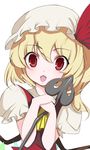  :3 bad_id bad_pixiv_id banned_artist blonde_hair fang flandre_scarlet hat laevatein open_mouth ponytail red_eyes short_hair side_ponytail smile solo tetsubuta touhou wings 