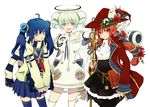  :o angel_wings bad_id bad_pixiv_id bird blue_hair book bullet candle coat detached_sleeves drill_hair flower grey_eyes halo hat long_hair multiple_girls ninomoto open_mouth orange_hair original owl pinky_out red_eyes red_hair scarf short_twintails skirt smile staff thighhighs twintails v wings zettai_ryouiki 