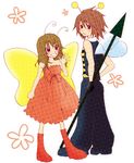 anna_irving antenna antennae bee blush brown_eyes brown_hair butterfly costume couple frown kratos_aurion long_hair red_hair redhead short_hair smile tales_of_(series) tales_of_symphonia wave waving wings 