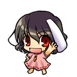  animal_ears barefoot black_hair bunny_ears chibi dress full_body inaba_tewi red_eyes simple_background socha solo standing touhou 