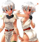  ass blush breasts buront dark_skin final_fantasy final_fantasy_xi final_tatsuya genderswap genderswap_(mtf) grey_hair large_breasts multiple_girls nagare open_mouth pointy_ears red_eyes sideboob 