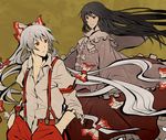  bad_id bad_pixiv_id fujiwara_no_mokou hair_ribbon hands_in_pockets houraisan_kaguya long_hair looking_back multiple_girls ribbon touhou vitaminlemon 