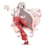  daitai_konna_kanji fujiwara_no_mokou hair_ribbon long_hair red_eyes ribbon solo suspenders touhou white_hair 