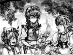  6+girls buront cake crossover final_fantasy final_fantasy_xi flandre_scarlet food greyscale hong_meiling izayoi_sakuya koakuma maruman monochrome multiple_girls pastry patchouli_knowledge pouring remilia_scarlet the_iron_of_yin_and_yang touhou 