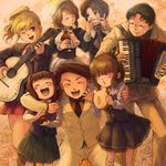  4girls accordion acoustic_guitar beret black_hair blonde_hair brother_and_sister brown_hair castanets child crown furutachirikonbu glasses guitar harmonica hat instrument kanon_(umineko) maid multiple_boys multiple_girls ponytail recorder shannon siblings tambourine twintails umineko_no_naku_koro_ni ushiromiya_ange ushiromiya_battler ushiromiya_george ushiromiya_jessica ushiromiya_maria younger 